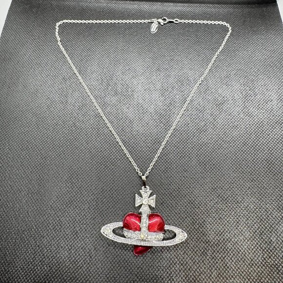 Vivienne Westwood Diamante Red Heart Vintage Saturn Orb NANA Necklace - Picture 4 of 4